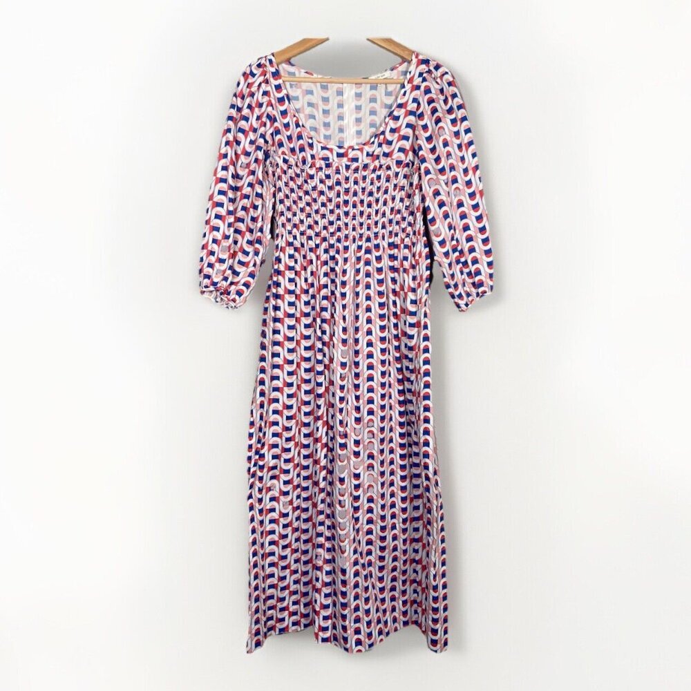 Tyler Böe Camilla Midi Dress Blue Red Pink Size Small S Cottagecore Preppy Party